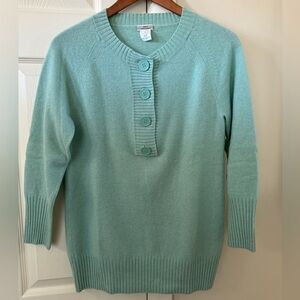 J.Crew Cashmere Aqua Henley Sweater, Size Medium